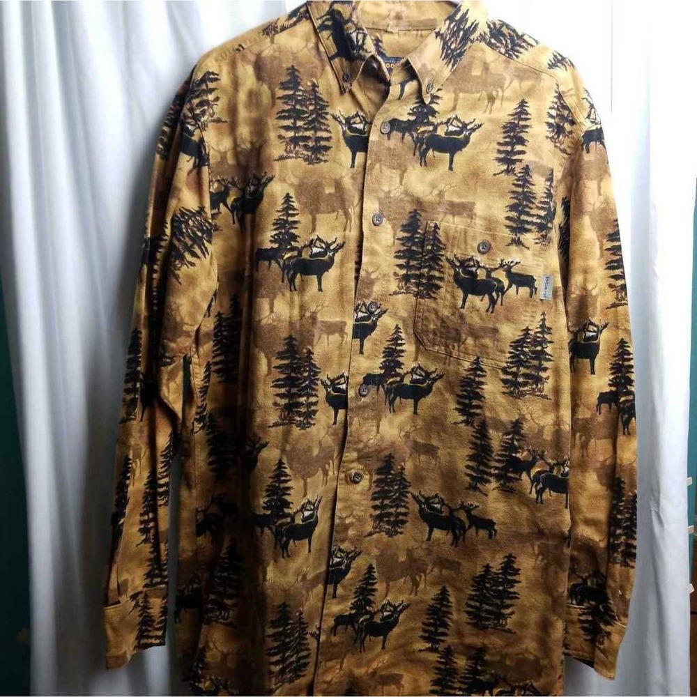 Woolrich Mens Oxford Shirt Multicolor Tree Deer M